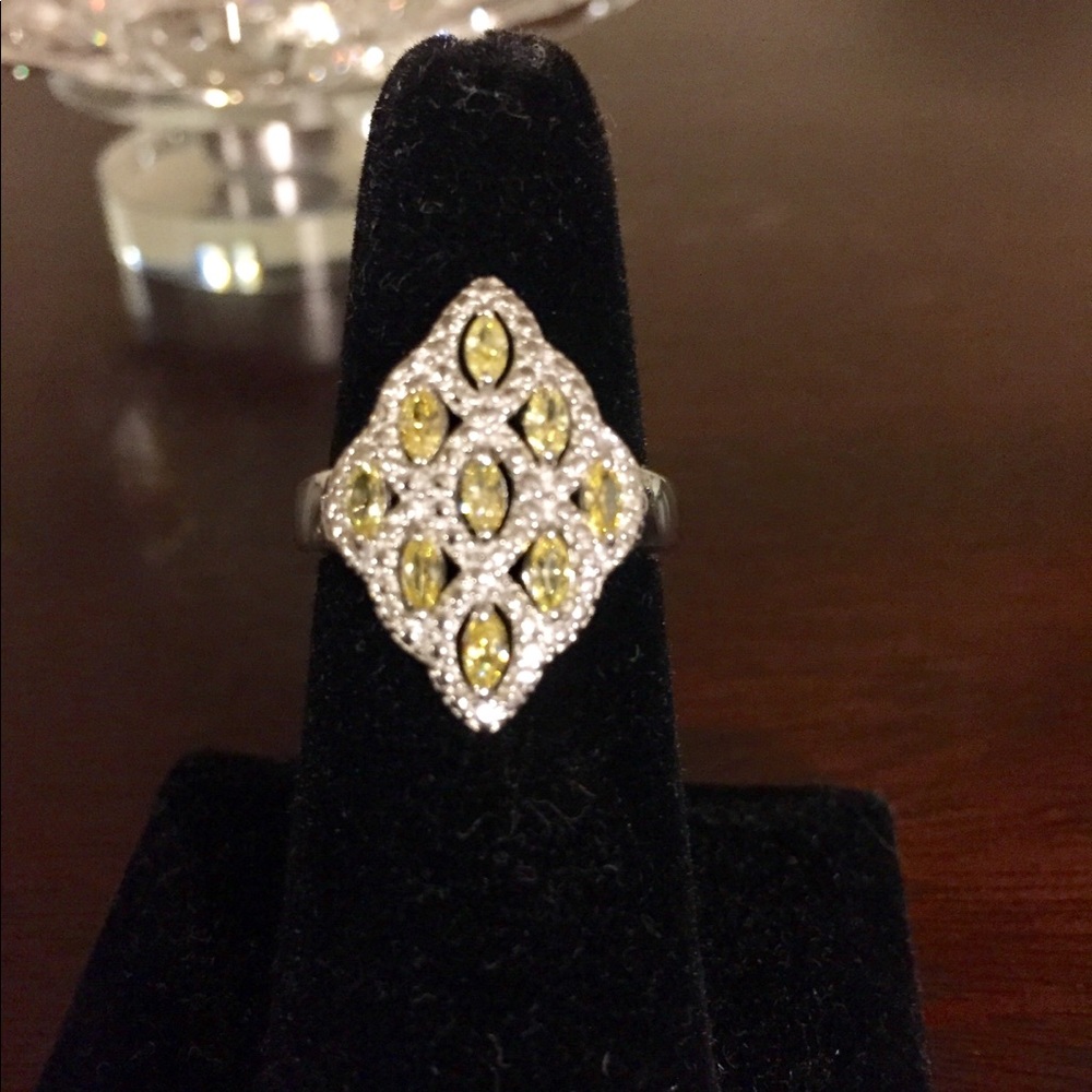 Yellow Sapphire CZ Platinum Plated Ring. - Picture 8 of 8